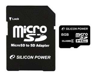 Карта памяти Silicon Power Флеш карта microSDHC 8Gb Class4 SP008GBSTH004V10-SP + adapter
