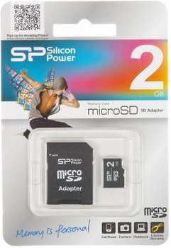 Карта памяти Silicon Power Флеш карта microSD 2Gb SP002GBSDT000V10-SP + adapter