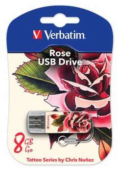 Flash-носитель Verbatim 8Gb Store n Go Mini TATTOO EDITION rose USB2.0 белый