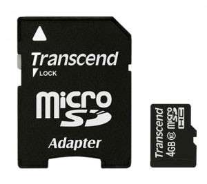 Карта памяти Transcend microSDHC 4Gb Class10  TS4GUSDHC10 + adapter