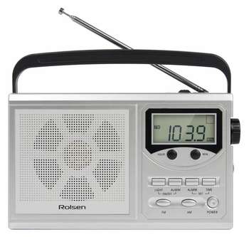 Радиобудильник ROLSEN RBM-216 серебристый LCD часы:цифровые AM/FM/УКВ/КВ