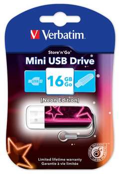 Flash-носитель Verbatim 16Gb Mini Neon Edition 49396 USB2.0 розовый/рисунок