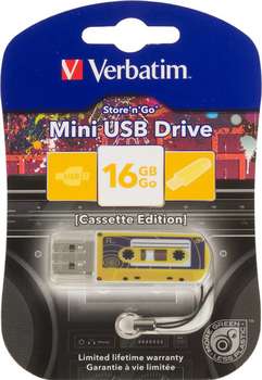 Flash-носитель Verbatim Флеш Диск 16Gb Mini Cassette Edition 49399 USB2.0 желтый/рисунок