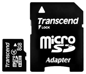 Карта памяти Transcend 8GB microSDHC Class 4 w/ adapter TS8GUSDHC4