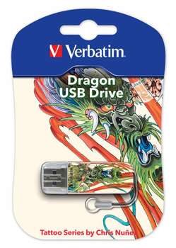 Flash-носитель Verbatim Флеш Диск 16Gb Mini Tattoo Dragon 49888 USB2.0 белый/рисунок