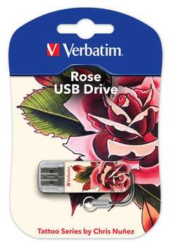Flash-носитель Verbatim 16Gb Mini Tattoo Rose 49885 USB2.0 белый/рисунок