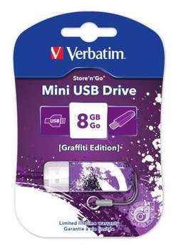 Flash-носитель Verbatim Флеш Диск  8Gb Store n Go Mini Graffiti 98164 USB2.0 пурпурный/рисунок