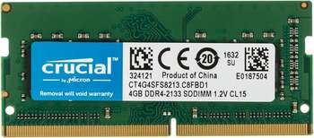 Оперативная память Crucial Память DDR4 4Gb 2133MHz  CT4G4SFS8213 RTL PC4-17000 CL15 SO-DIMM 260-pin 1.2В single rank