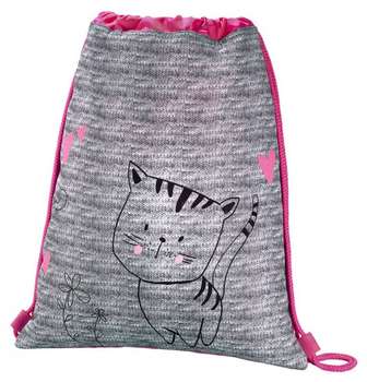Школьный рюкзак Hama для обуви  Lovely cat серый/розовый