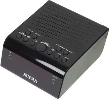 Радиобудильник SUPRA SA-44FM черный LCD подсв:красная часы:цифровые AM/FM