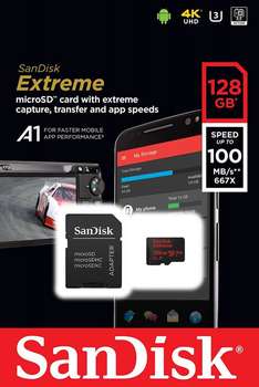 Карта памяти SanDisk Флеш карта microSDHC 128Gb Class10  SDSQXAF-128G-GN6MA Extreme + adapter