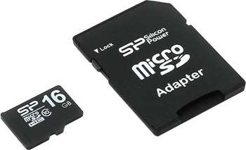 Карта памяти Silicon Power microSDHC 16Gb Class10 SP016GBSTH010V10SP + adapter