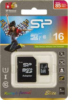 Карта памяти Silicon Power microSDHC 16Gb Class10 SP016GBSTHBU1V10SP + adapter