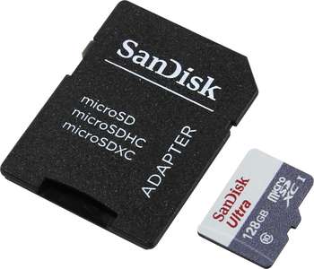 Карта памяти SanDisk Флеш-накопитель Ultra Android microSDXC + SD Adapter 128GB 80MB/s Class 10 - Tablet Packaging SDSQUNS-128G-GN6TA