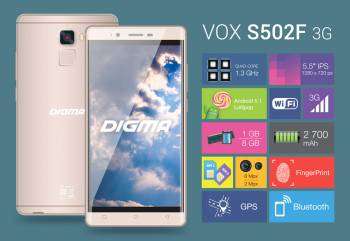 Смартфон Digma S502F 3G VOX 8Gb золотистый моноблок 3G 2Sim 5.5" 720x1280 Android 5.1 8Mpix WiFi BT GPS GSM900/1800 GSM1900 TouchSc MP3 VidConf FM A-GPS microSDHC max128Gb
