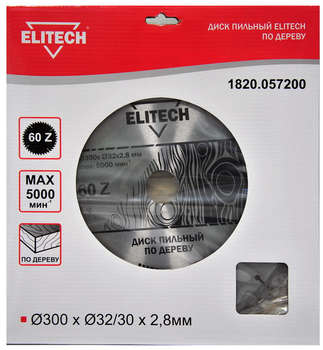 Круг, диск, фреза ELITECH Диск пильный по дер. 1820.057200 d=300мм
