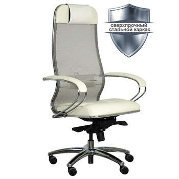 Кресло, стул Метта Кресло офисное "SAMURAI" SL-1.04, сверхпрочная ткань-сетка/экокожа, бежевое