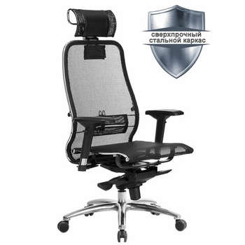 Кресло, стул Метта Кресло офисное "SAMURAI" S-3.04, с подголовником, сверхпрочная ткань-сетка, черное